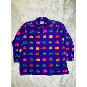 Maggie McNaughton pretty long sleeve button down shirt w/ purse design 20 W